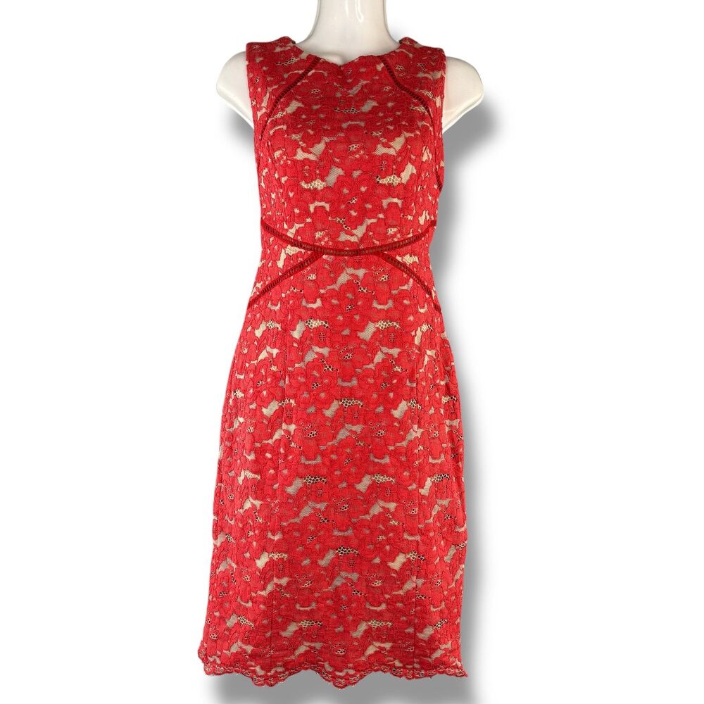 Ivanka Trump Burnt Orange Sheath Lace Midi Formal Dress Size 4 Scalloped Hem